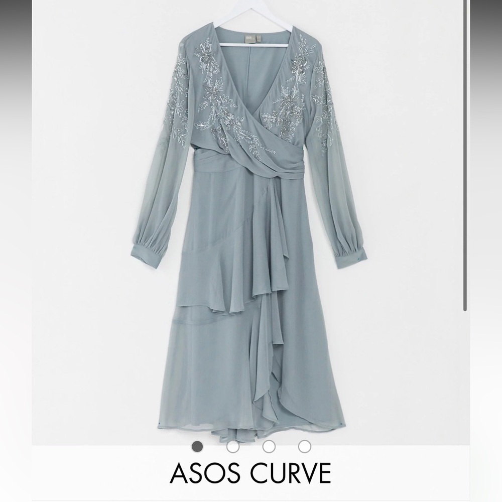 ASOS DESIGN CURVE embellished wrap waist midi dress with double layer skirt